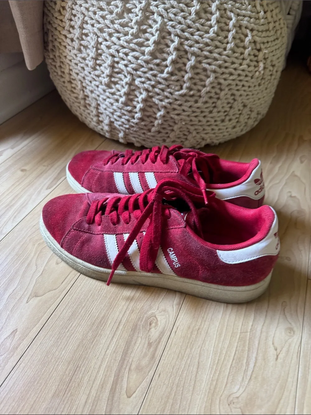 adidas Campus Red Suede Low-Top Sneakers with White Stripes